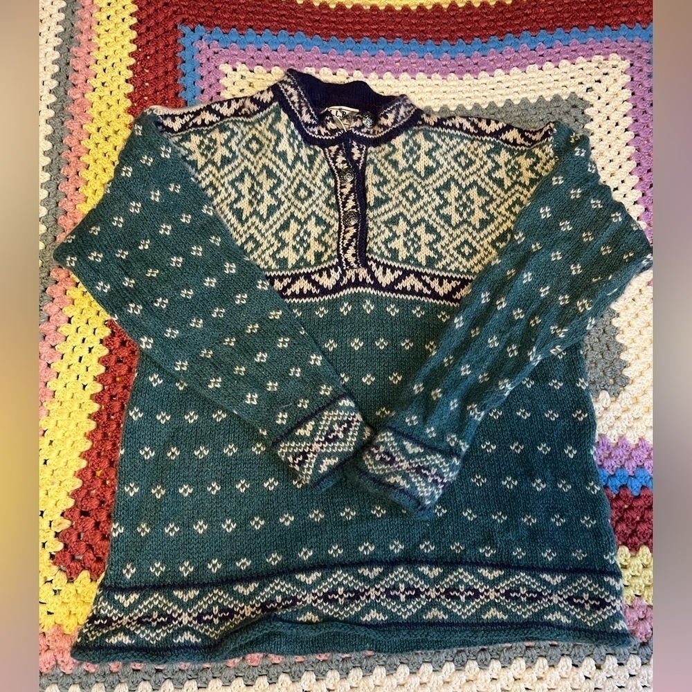 Vintage L.L. Bean Wool  Blend Teal Purple Sweater Three Button Women's S